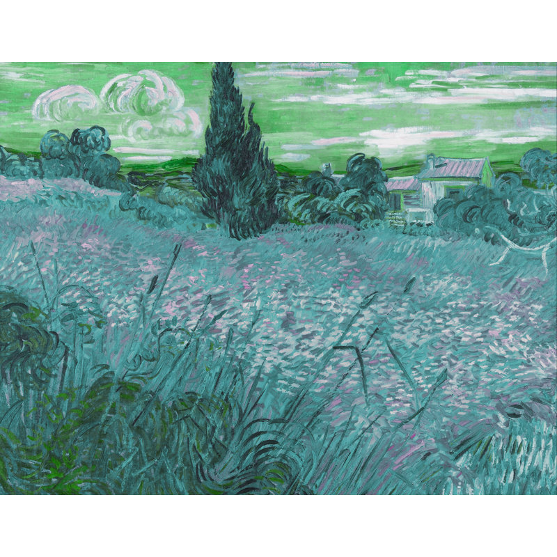 Décalcomanie murale amovible pour champ blé van gogh, H 22 po x l 28 po, Bleu / Vert