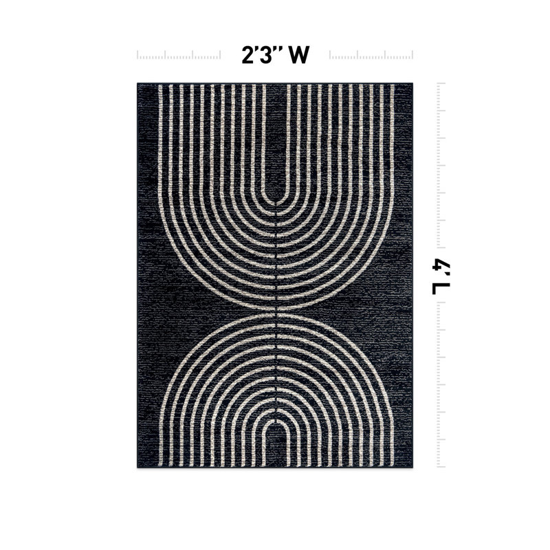 Tapis contemporain à arche contemporaine, Rectangle 2 pi 2 po x 4 pi
