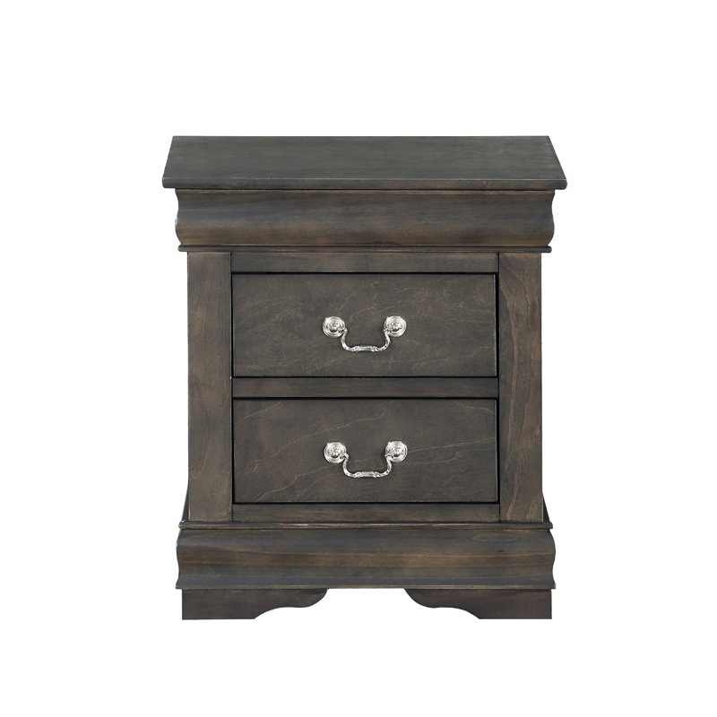 2 tables de chevet gris foncé - Qualité pin massif avec poignées en métal pour la chambre à coucher 2 tiroirs, meubles