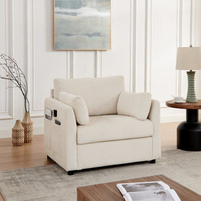 Ali 37.7" Corduroy Upholstered Accent Chair with 2 Pillows