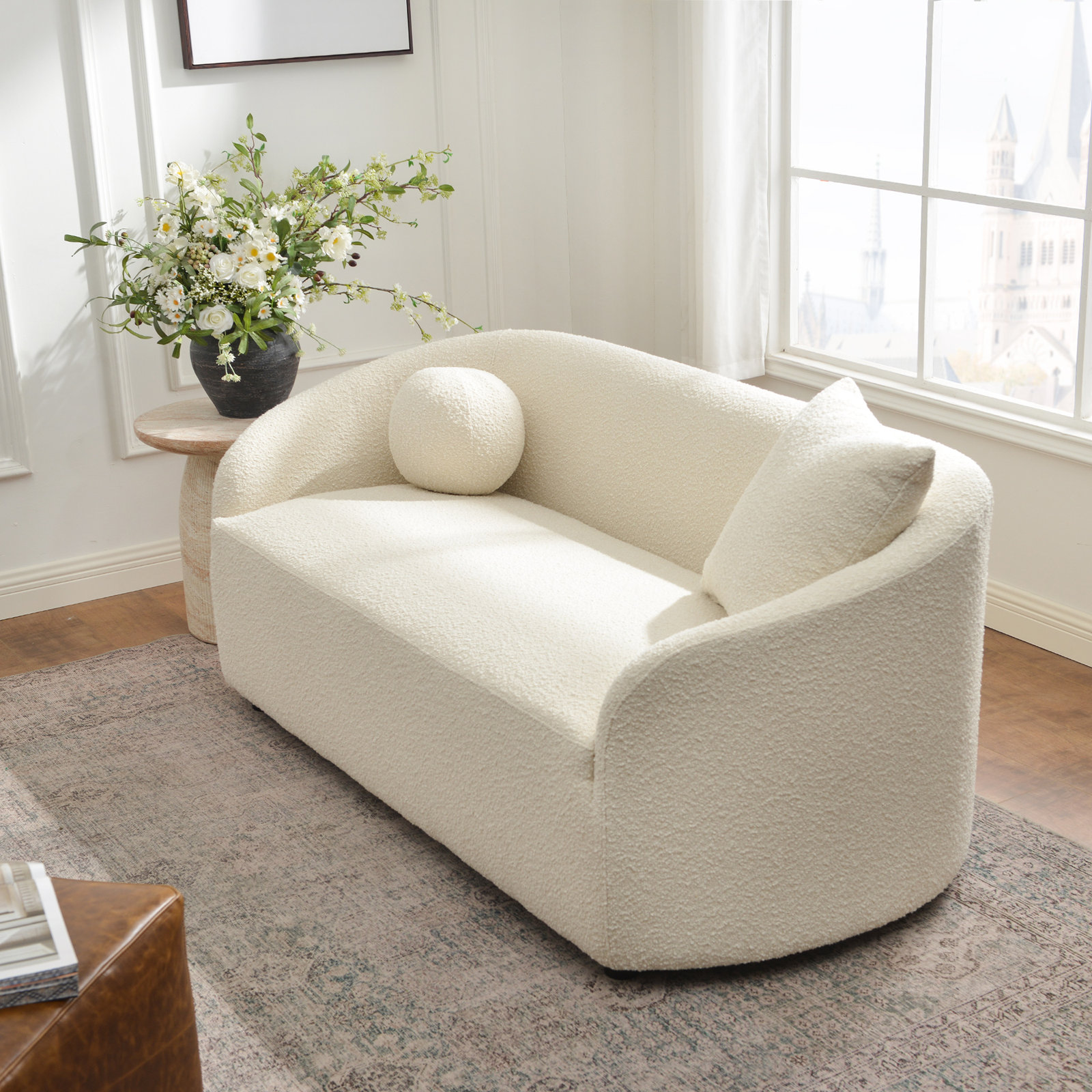Deans 68" Boucle Upholstered Loveseat, Cream White