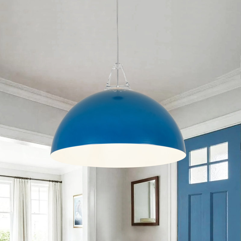 1-Light Simple Design Colorful Dome Pendant Light with Adjustable Height, Blue