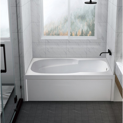 Kingston Brass Aqua Eden 60-Inch Acrylic Rectangular 3-Wall Alcove Tub with Armrests and Anti-Skid Surface