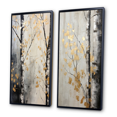 2 Pieces on Canvas - Tree Whispers Of Gray And Gold