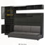 Lit escamotable double avec canapé, tablettes, USB et lumière, gris