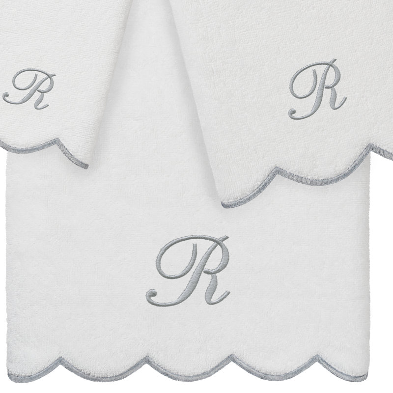 Ensemble de serviettes personnalisées 100% coton turque ADORNIA 3 pièces Linum Home Textiles, R, Blanc / Gris