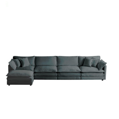 Canapé modulaire modulaire pour le salon, canapé en U convertible 5 places avec 1 repose-pieds chenille