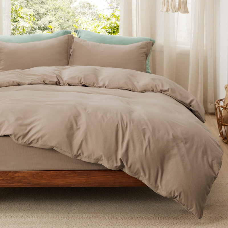  Bedsure Duvet Cover King Size with Fitted Sheet - 4 Pieces Prewashed Cotton-Like Extra Soft Bedding Set, Hazel