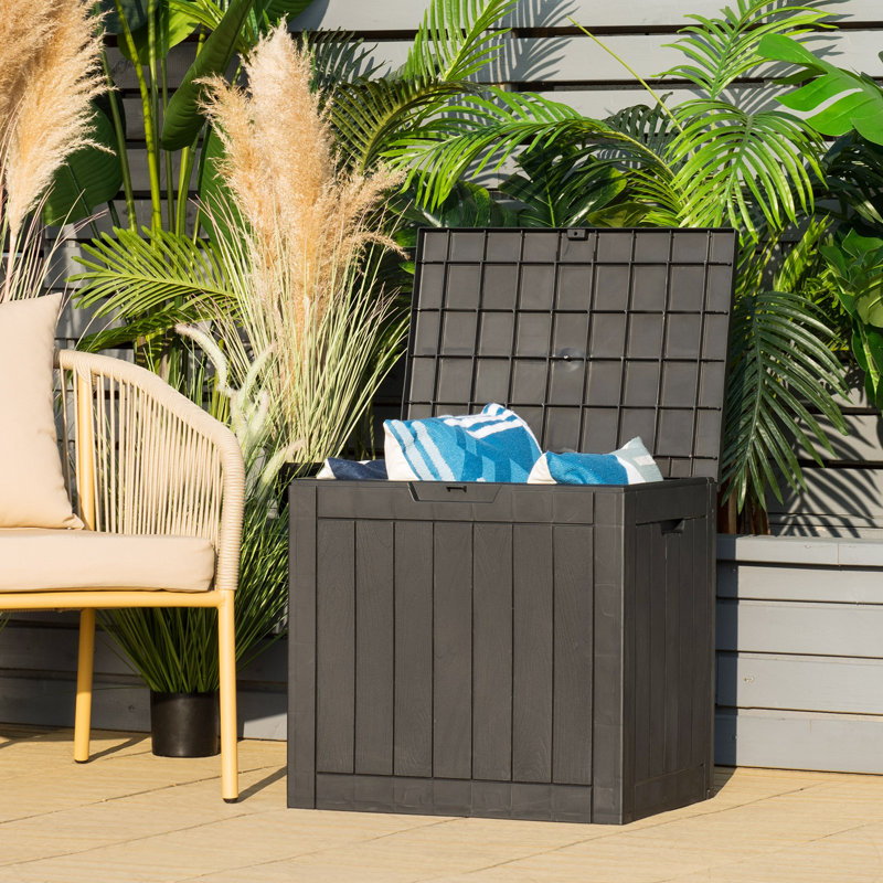Ebern Designs 56cm W 110L Water Resistant Plastic Lockable Deck Box, Black