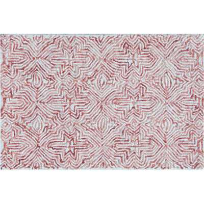Barranco Geometric Hand Tufted Wool Area Rug in White/Red