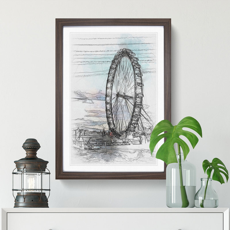 The London Eye - Framed Print, 87cm H x 62cm W x 2cm D, Walnut Framed