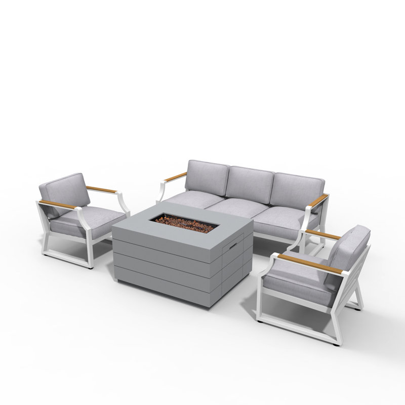 Anniece 5 - Person Patio Conversation Set with Cushions, White