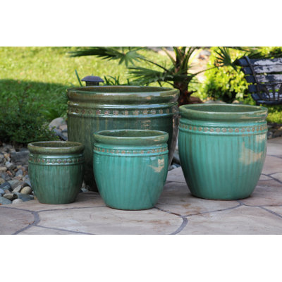 Decor Large Glazed Ceramic Planter Pot, Set of 4 - Indoor Outdoor