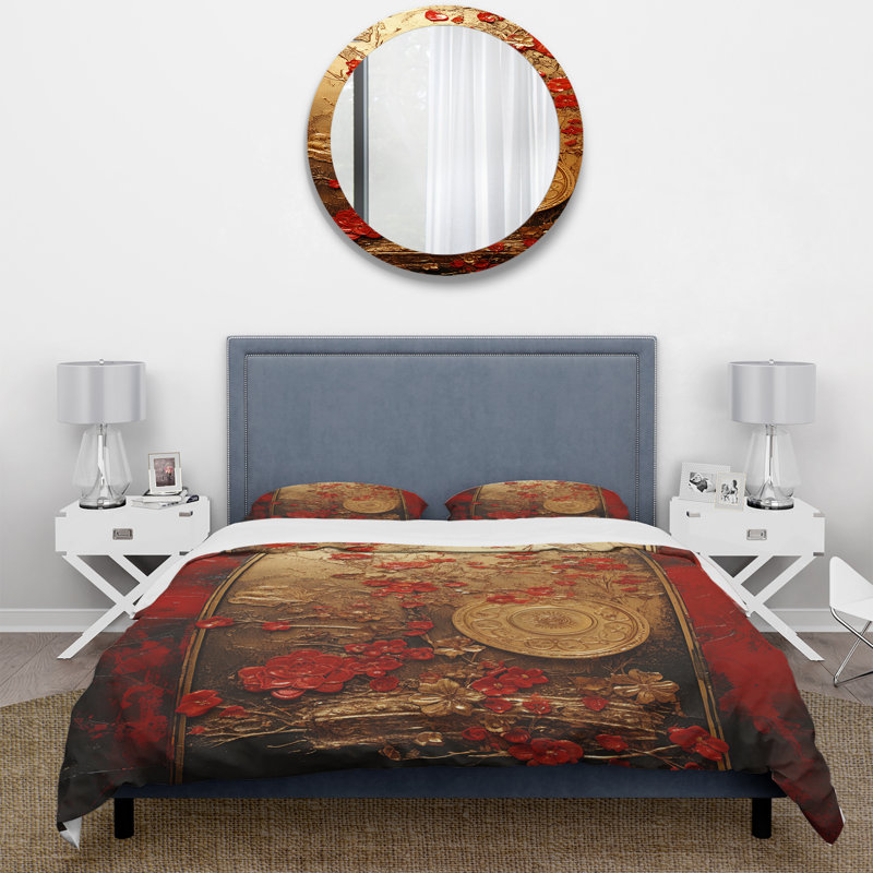 Ensemble de housse de couette God and Red Floral Japanese Tiles III - Abstract Botanicals