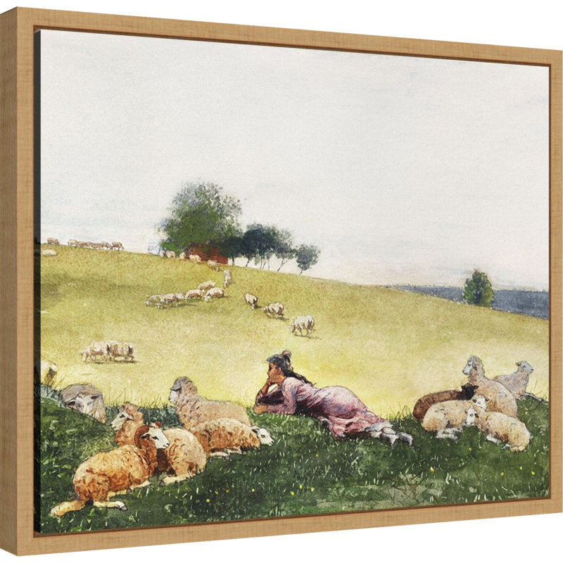 "Homers Sheep Countryside II" par Winslow Homer, reproduction d'art sur toile encadrée, H 16 po x l 20 po
