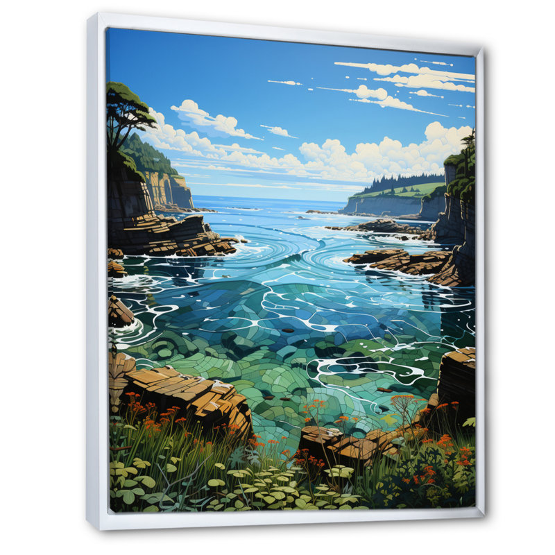 Marine Symphonie pastorale I - animaux, art mural, salon, H 32 po x l 16 po x P 1 po, Cadre flottant blanc