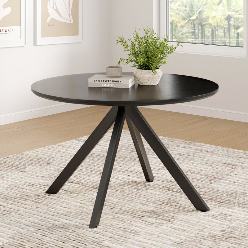 Saveta Round Metal Base Dining Table, 47.24" W x 47.24" L, Black, Black