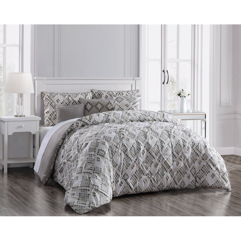 Ensemble d'édredon à plis pincés, Édredon simple + 2 pièces supplémentaires, Taupe