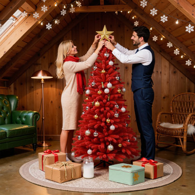 Bright Red Artistic Christmas Tree - Eye-Catching Focal Point for Holiday Decoration