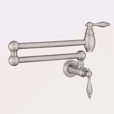 Pot Filler,Wall Mount Commercial Pot Filler Faucet,Brass Material Kitchen Folding Faucet,Coffee Machine Faucet With Stretchable Double Joint Swing Arms,Style A,Brushed Nickel