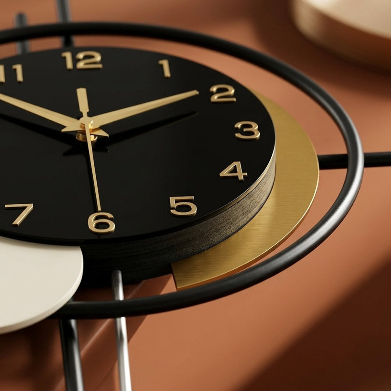Horloge murale décorative avec pendule, quartz silencieux fonctionnant à piles pour la maison, Noir