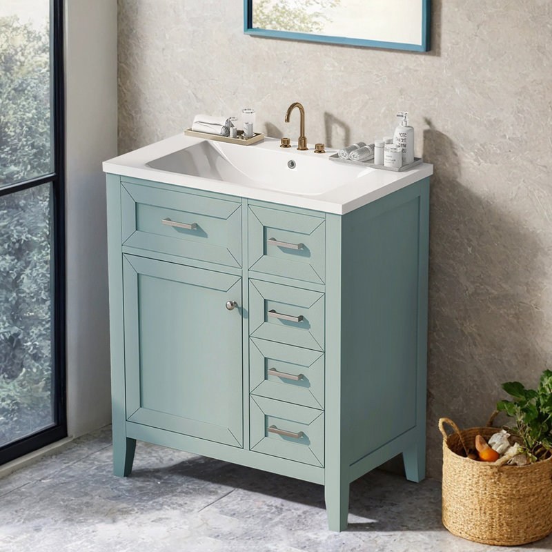 Meuble-lavabo simple vert 30 po avec comptoir en céramique