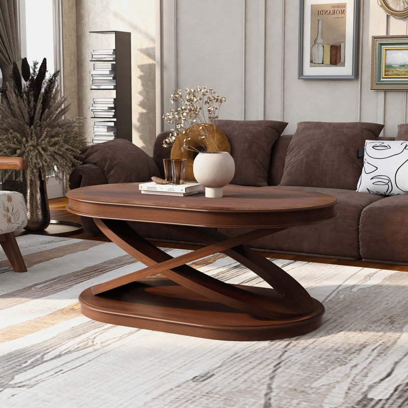 Wood Oval Coffee Table with Open Storage, Walnut
