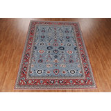 Tapis beige / ivoire / bleu en laine noué à la main de conception unique 9 pi x 11 pi 9 po