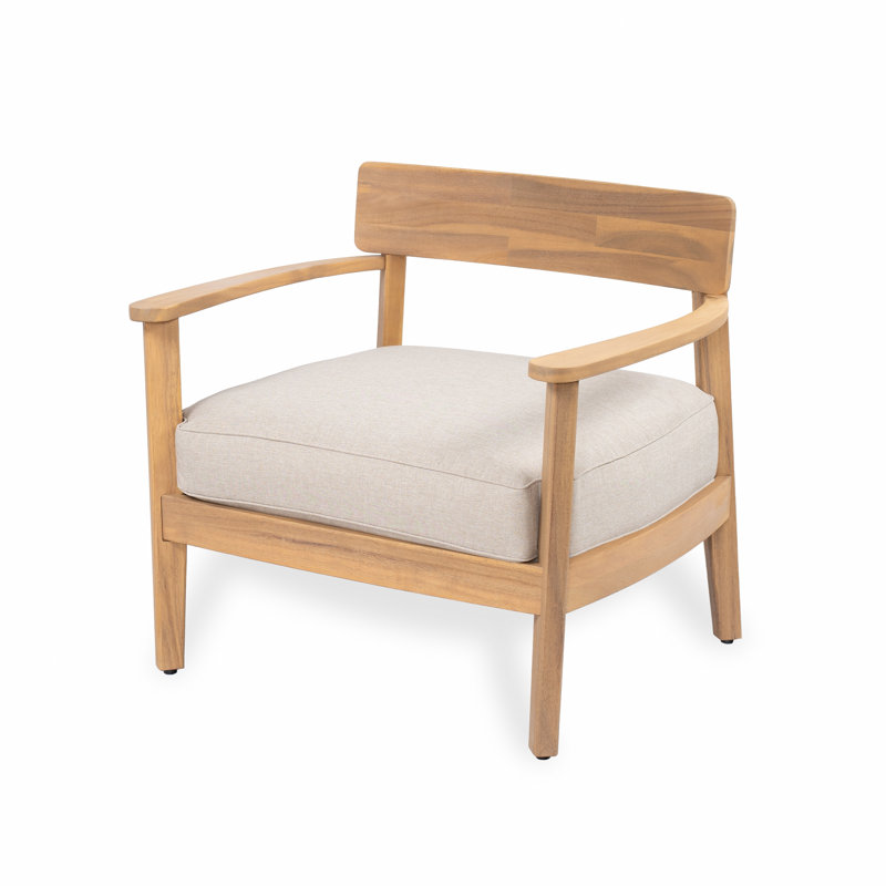 Acacia Wood Club Chair With Seat Cushion, Set Of 1