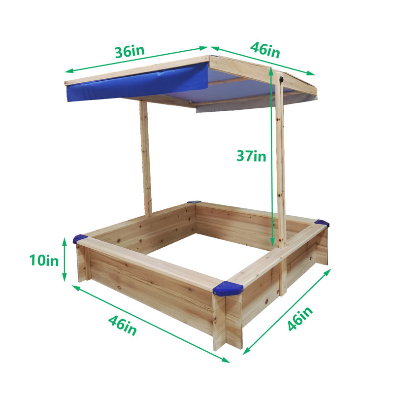 DD Home 45" x 45" Solid Wood Square Sandbox with Cover