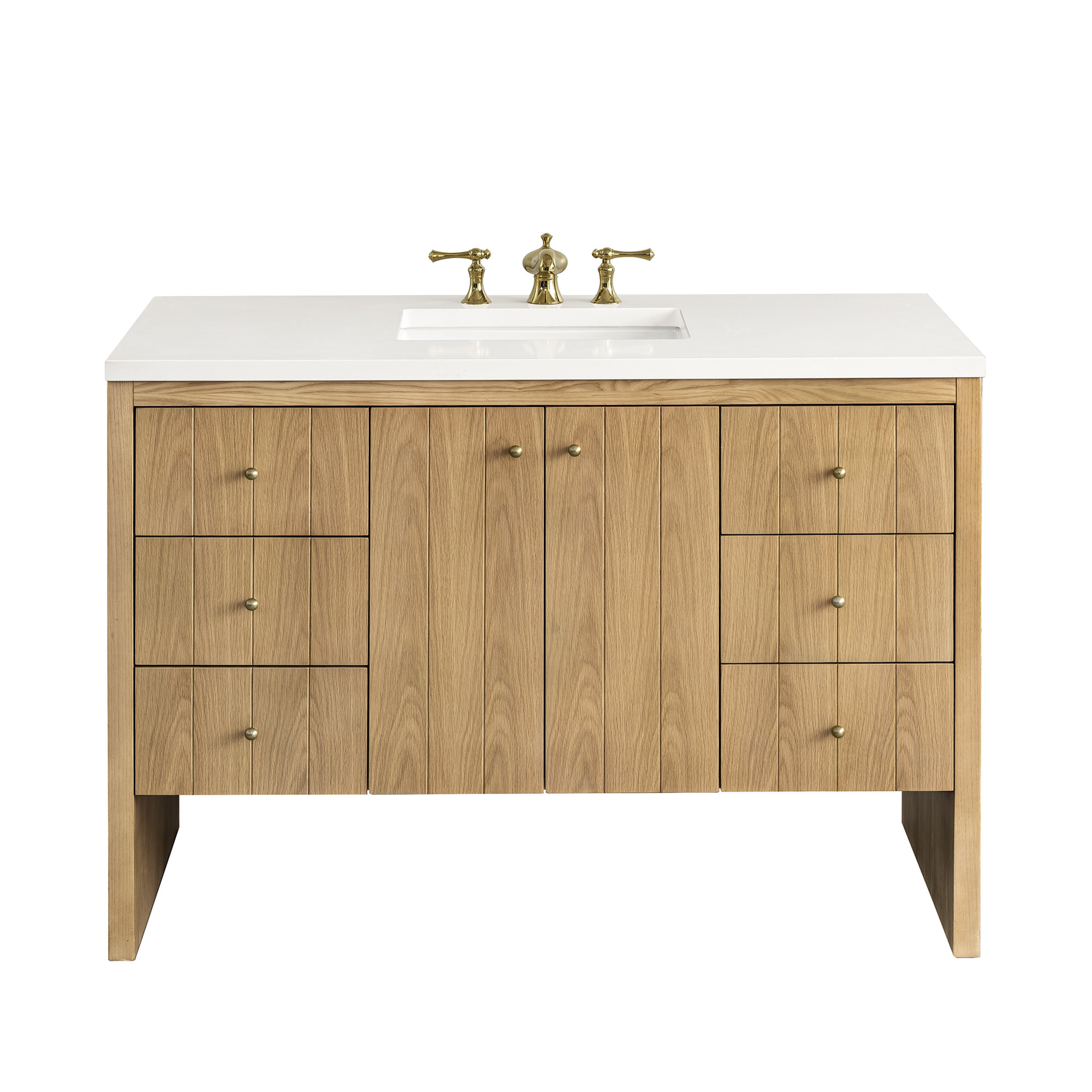 Hudson 48'' Single Bathroom Vanity, 8" Widespread, White Zeus, Light Natural Oak