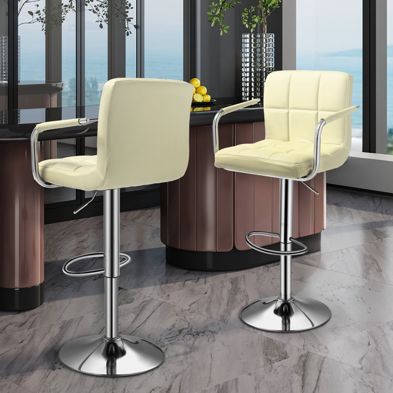 Swivel Bar Stool Adjustable Height Counter Height Chairs With Backrest Faux Leather Dining Barstools With Footrest And Armrests