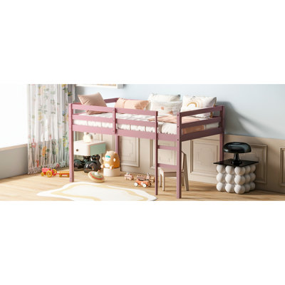Lit mezzanine simple rose avec bois d'hévéa massif, 13 lattes renforcées, plateforme à lattes en bois à faible hauteur pour la stabilité et l'esthétique de la chambre à coucher, idée de rangement innovante