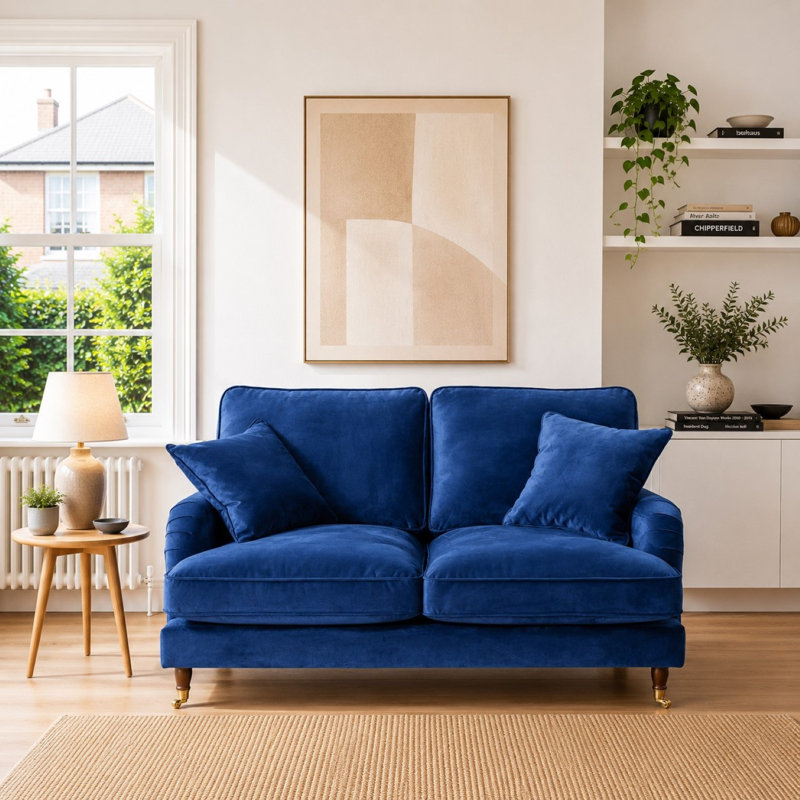 Fabiola 2 Seater Velvet Loveseat, Blue