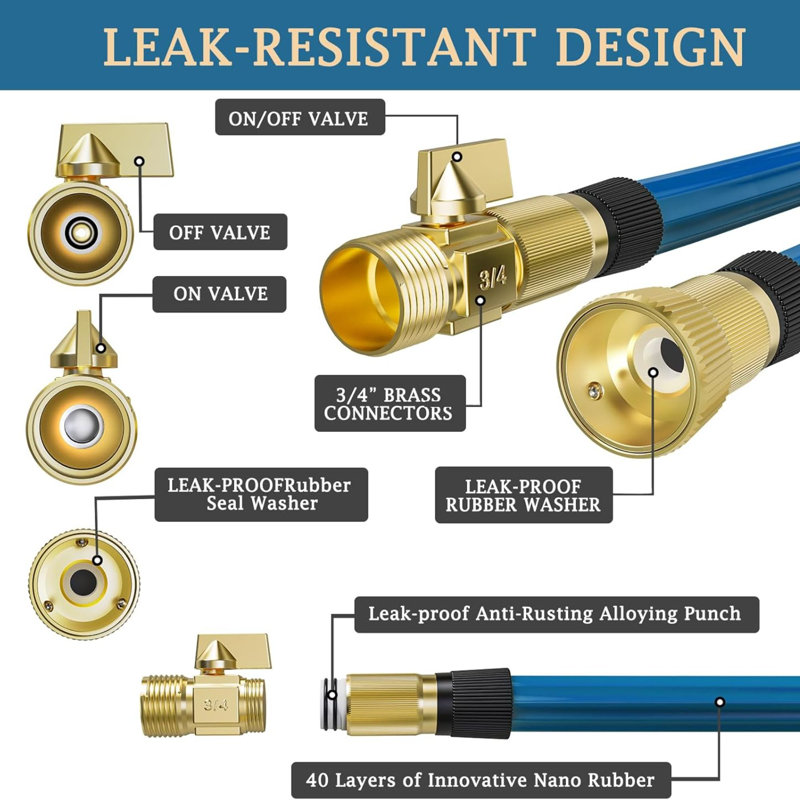 50ft Expandable Garden Hose - Durable, Leak-proof, Random Color
