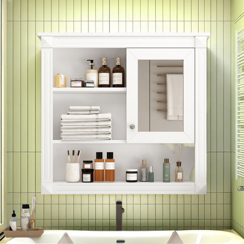 Armoire de salle de bain élégante avec miroir - Armoire à pharmacie murale avec 4 tablettes réglables pour le rangement au-dessus de la toilette
