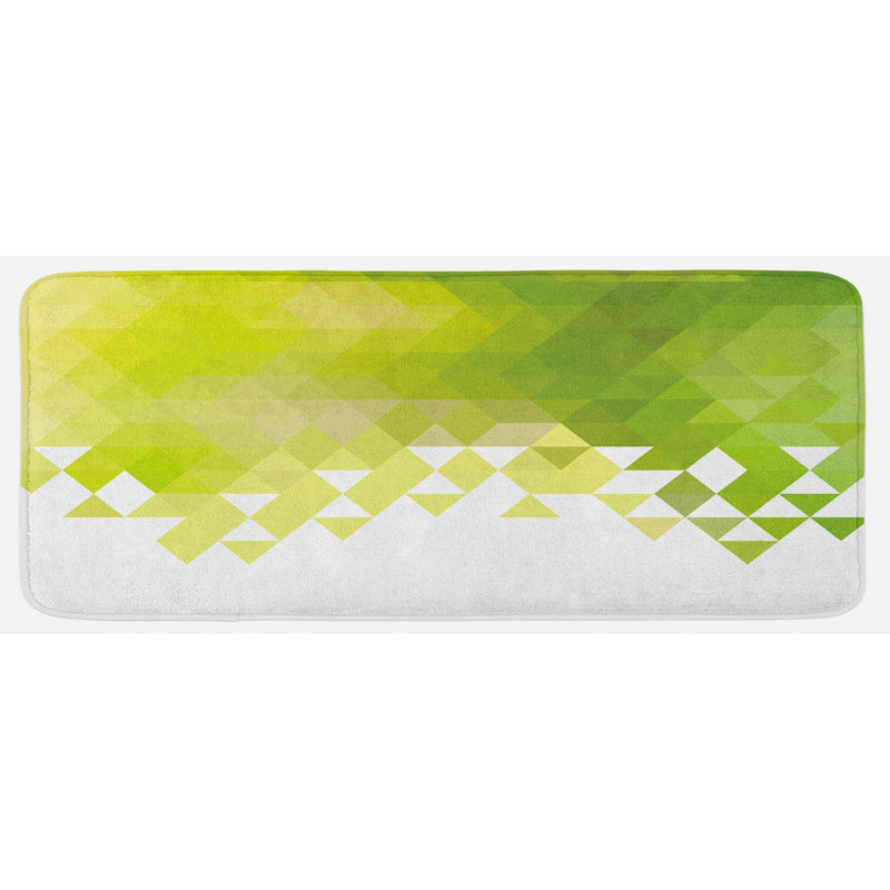 Tapis de cuisine triangulaire à motif géométrique abstrait en mosaïque géométrique jaune vert lime vert blanc