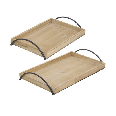 Brown Wooden Tray with Black Accent - L:19x12x3.3" S:16.5x10x2.8"