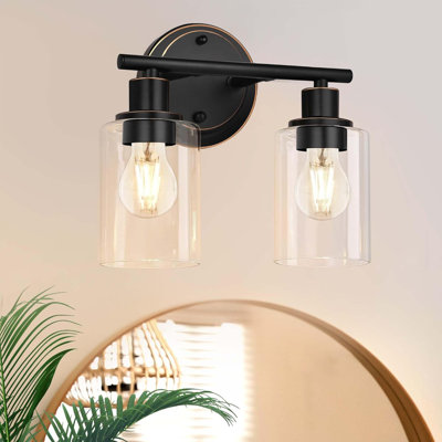Applique murale de meuble-lavabo 2 lumières avec abat-jour en verre transparent pour un décor moderne et campagnard