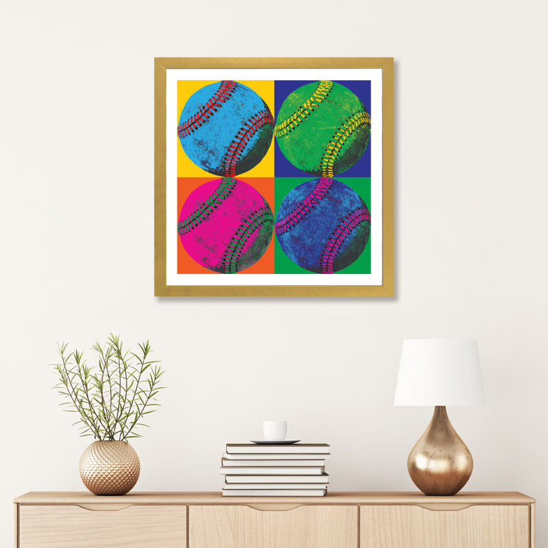 «Ball Four-Baseball» par Wild Apple Portfolio - impression d'art graphique, H 24 po x l 24 po x p 1 po, Papier encadré doré