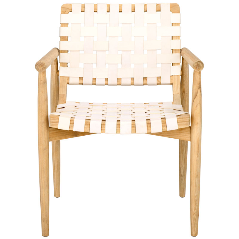 Keili Upholstered Armchair, White Genuine Leather, Natural Sungkai Wood