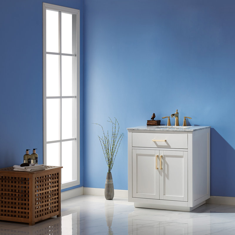 Candrice 30'' Single Bathroom Vanity with Marble Top, White