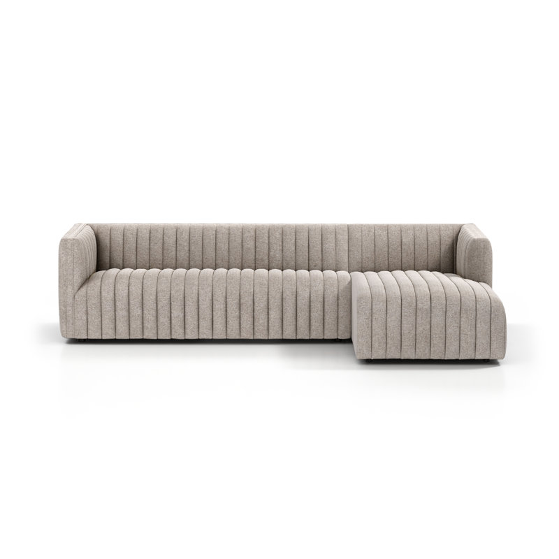 Brandt Velvet L-Shaped Sectional, 26" H X 105" W X 64" D, Orly Natural Velvet, Right Hand Facing