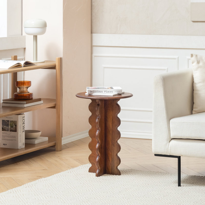 Dianella Solid Wood End Table with Scalloped Legs, Walnut