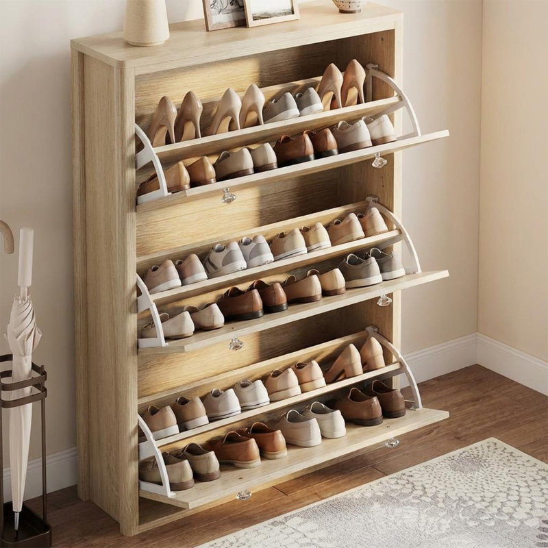 3-Drawer Flip-Front Shoe Cabinet, Slim Freestanding Wooden Shoe Storage Organizer with Hidden Compartments for Entryway and Hallway