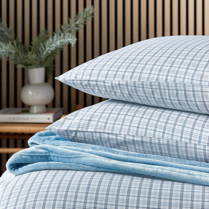 Tranquil Check Duvet Cover Set, Blue Chequered, Kingsize Duvet Cover + 2 Pillowcases