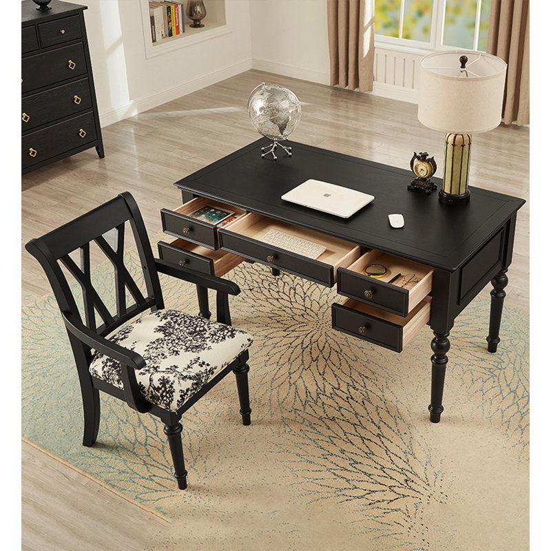 Bureau en bois massif American Rustic, 30,71 po H x 47,24 po L x 23,62 po P, Noir