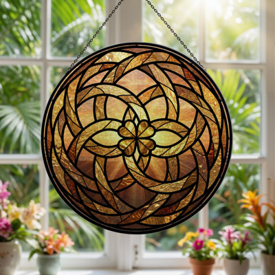 12"H Celtic Knot Stained Glass Window Panel