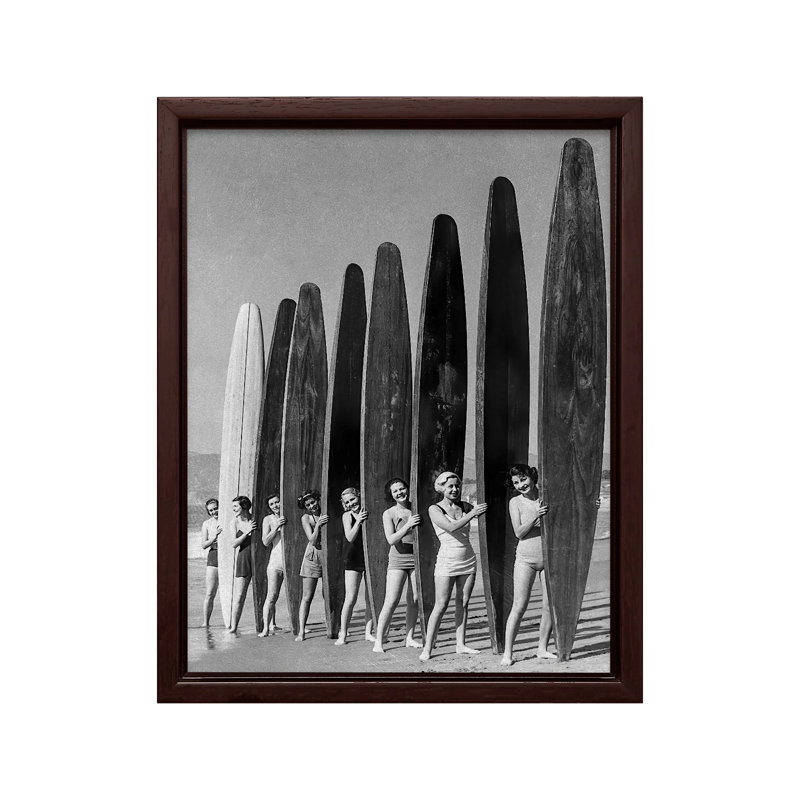 Femmes surfeuses, Canevas, H 24 po x l 32 po, Encadrement brun