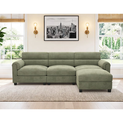 Efaz 4-Piece Corduroy Upholstered Modular Sectional,  Ottoman and Pillowtop Arm